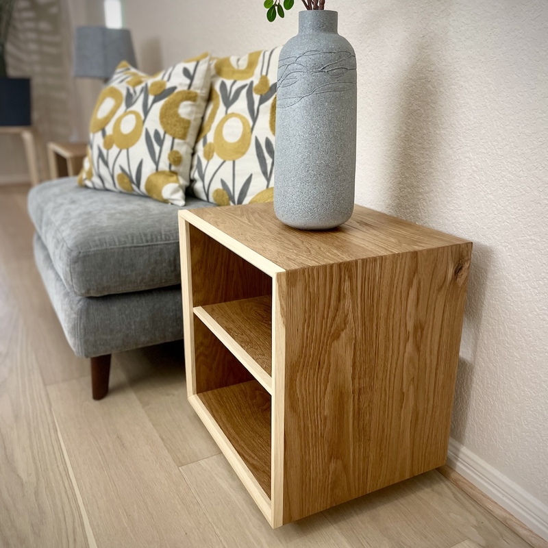 Minimalist white oak end table