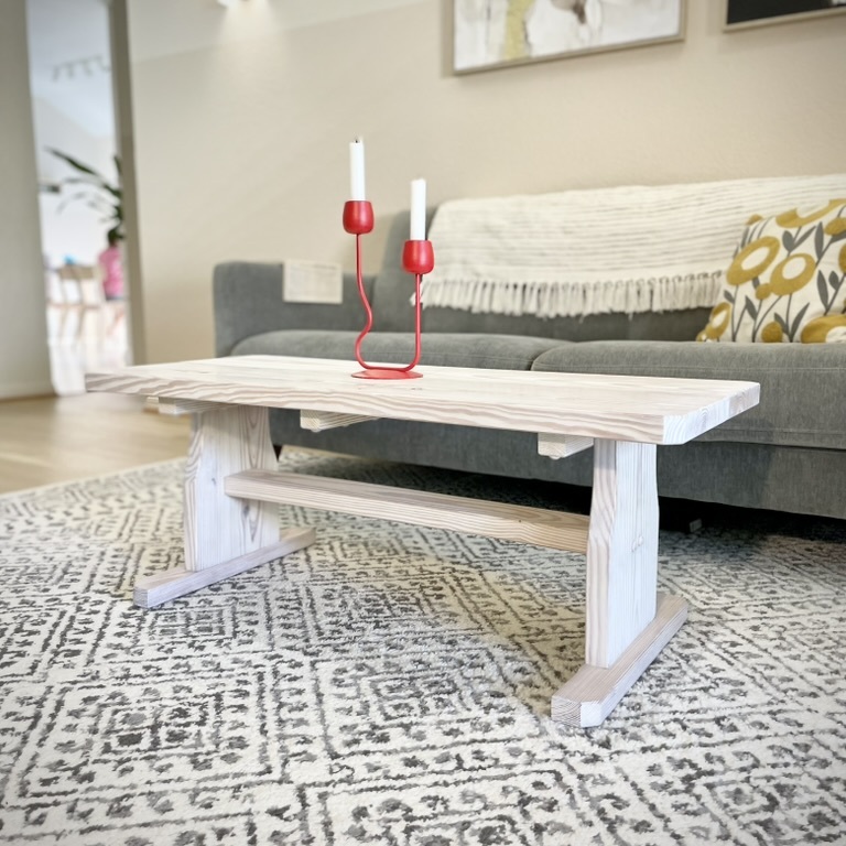 Rustic whitewashed farmhouse coffee table - restored and refinished