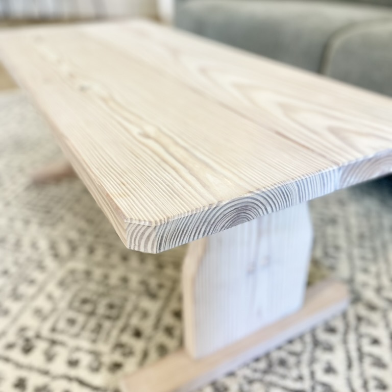Detail - Rustic whitewashed farmhouse coffee table - restored and refinished