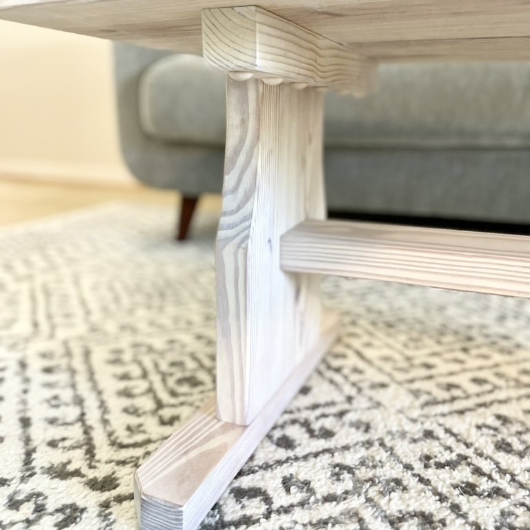 Detail - Rustic whitewashed farmhouse coffee table - restored and refinished